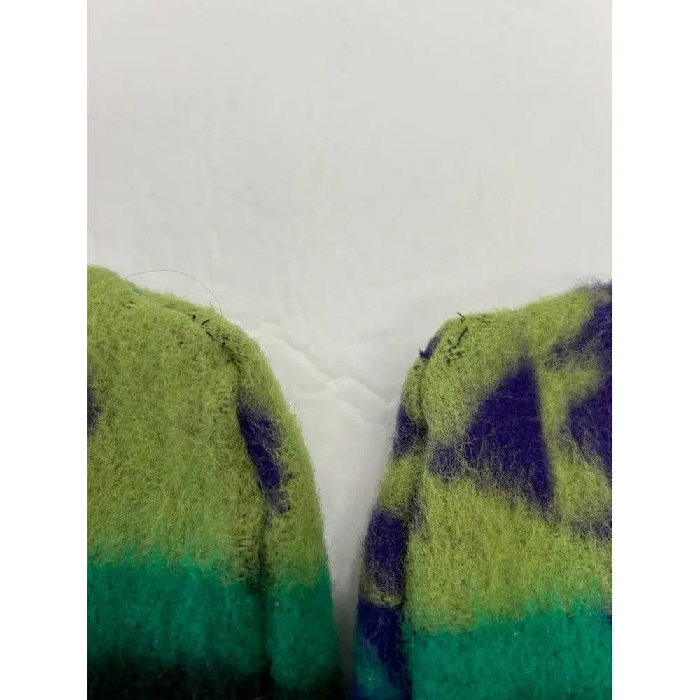 Unbranded Wool Mittens Unisex Large Multicolor Good Faux Fur Trim Striped Winter